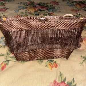 Woven Fringe Crossbody Bag in Brown